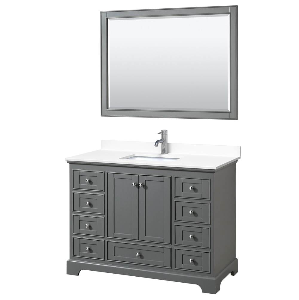Wyndham Collection - Deborah 48 Inch Single Bathroom Vanity in Dark Gray, White Cultured Marble Countertop, Undermount Square Sink, 46 Inch Mirror