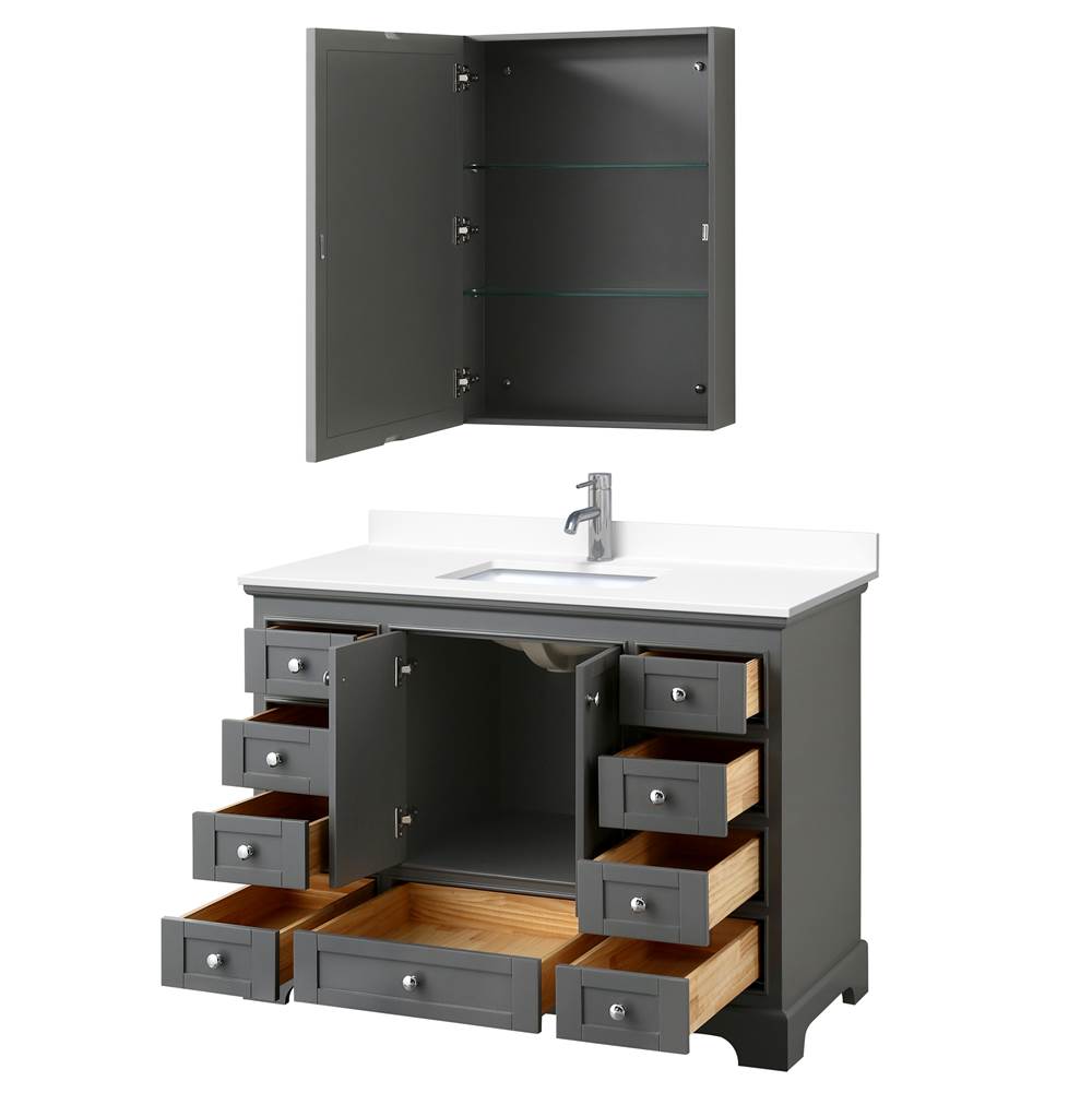 Deborah 48 Inch Single Bathroom Vanity in Dark Gray, White Cultured Marble Countertop, Undermount Square Sink, Medicine Cabinet