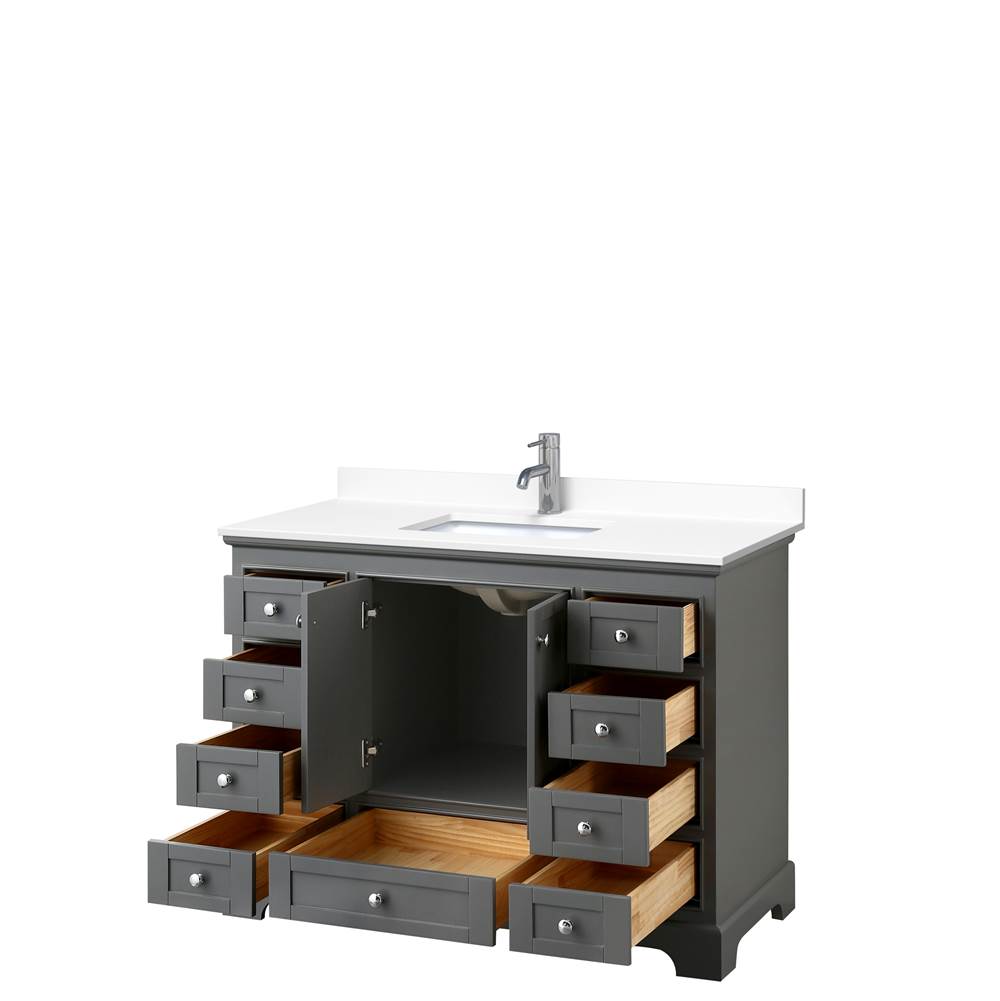 Deborah 48 Inch Single Bathroom Vanity in Dark Gray, White Cultured Marble Countertop, Undermount Square Sink, No Mirror