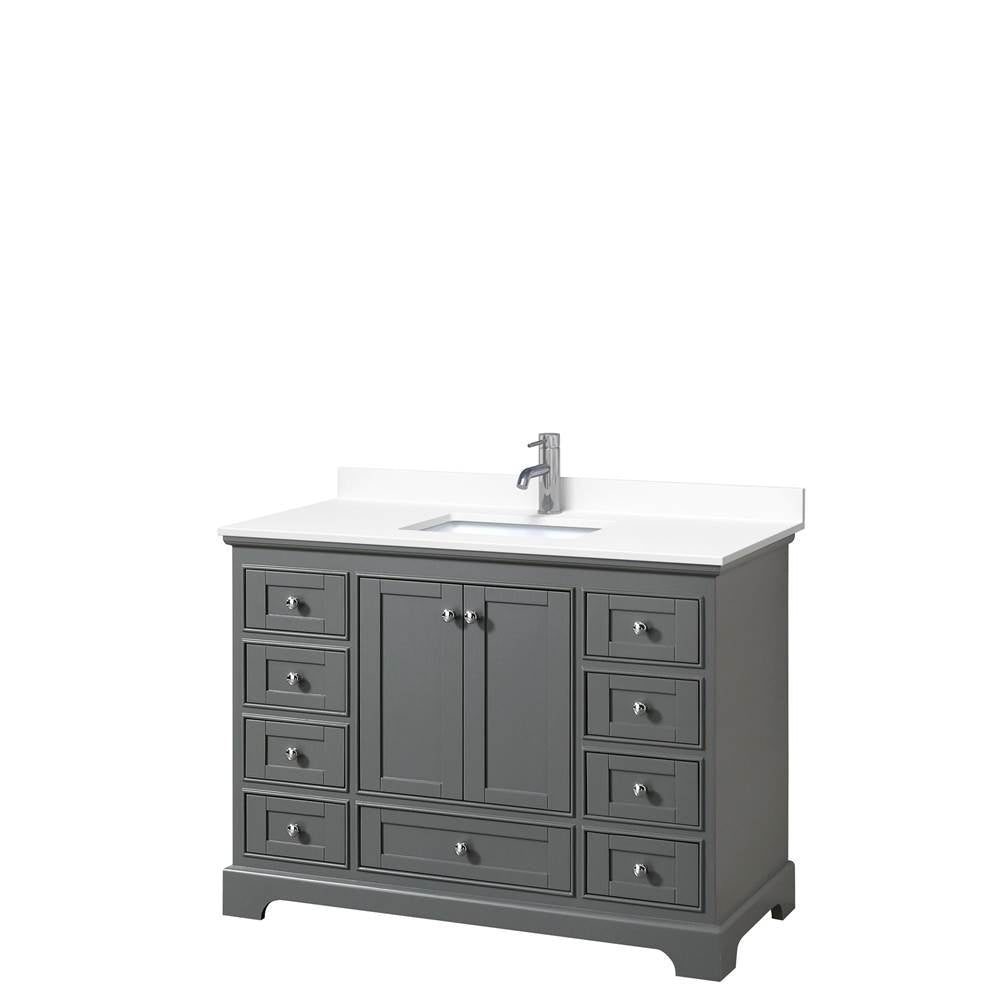 Wyndham Collection - Deborah 48 Inch Single Bathroom Vanity in Dark Gray, White Cultured Marble Countertop, Undermount Square Sink, No Mirror