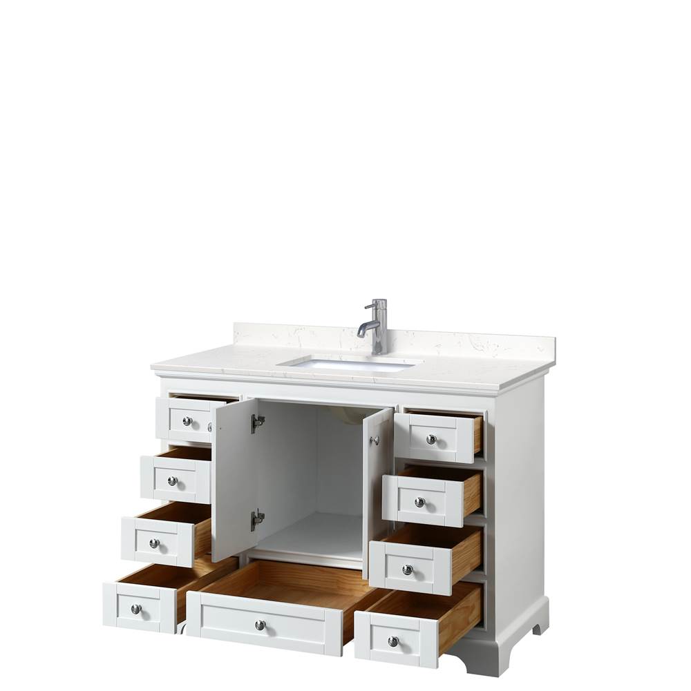 Deborah 48 Inch Single Bathroom Vanity in White, Carrara Cultured Marble Countertop, Undermount Square Sink, No Mirror