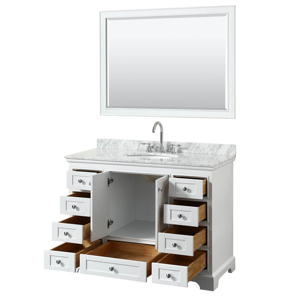 Deborah 48 Inch Single Bathroom Vanity in Dark Espresso, White Carrara Marble Countertop, Undermount Oval Sink, and 46 Inch Mirror