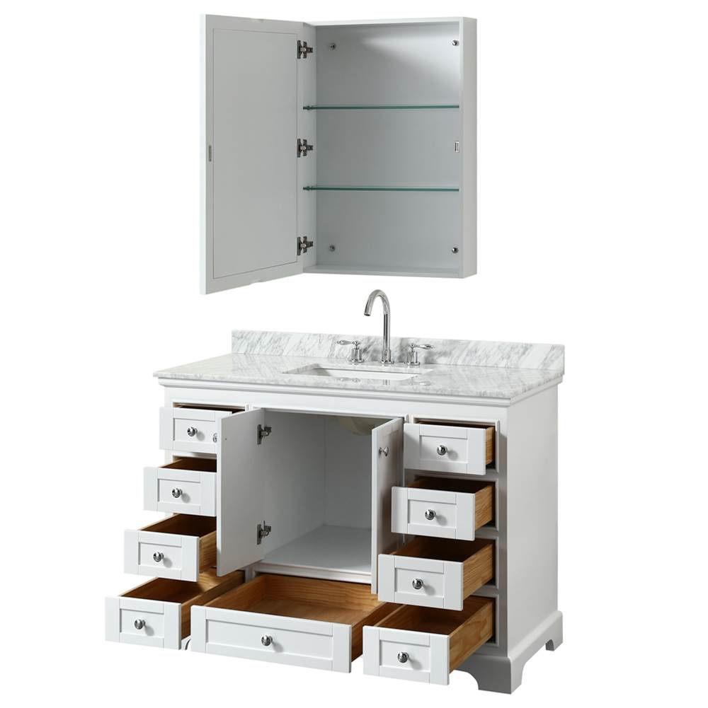Deborah 48 Inch Single Bathroom Vanity in Dark Espresso, White Carrara Marble Countertop, Undermount Square Sink, and Medicine Cabinet