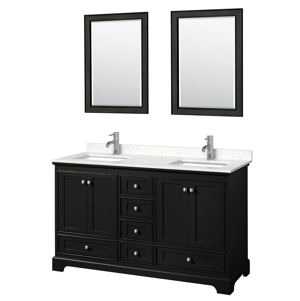 Wyndham Collection - Deborah 60 Inch Double Bathroom Vanity in Dark Espresso, Carrara Cultured Marble Countertop, Undermount Square Sinks, 24 Inch Mirrors
