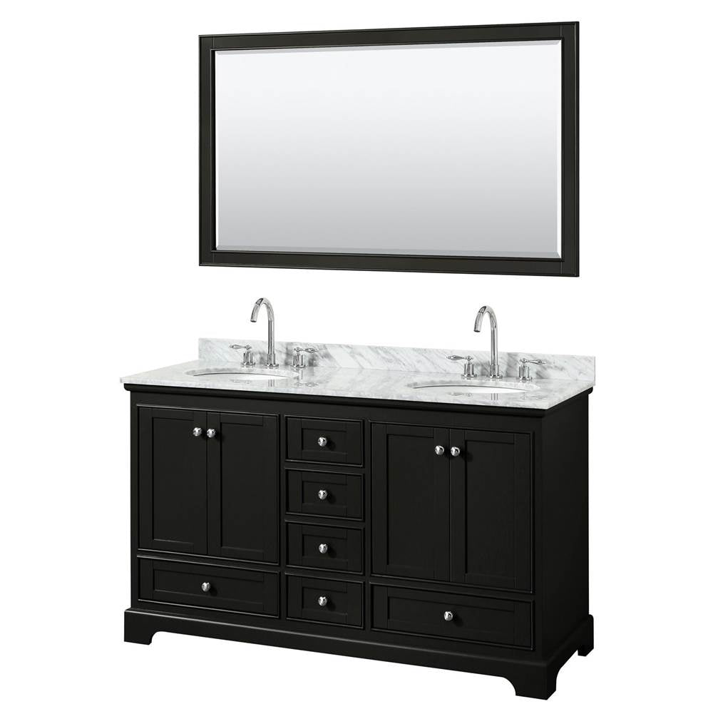 Wyndham Collection - Deborah 60 Inch Double Bathroom Vanity in Dark Espresso, White Carrara Marble Countertop, Undermount Oval Sinks, and 58 Inch Mirror - Dark Espresso