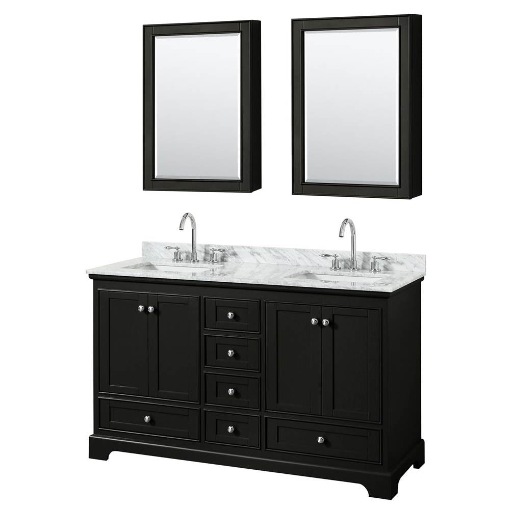 Wyndham Collection - Deborah 60 Inch Double Bathroom Vanity in Dark Espresso, White Carrara Marble Countertop, Undermount Square Sinks, and Medicine Cabinets - Dark Espresso