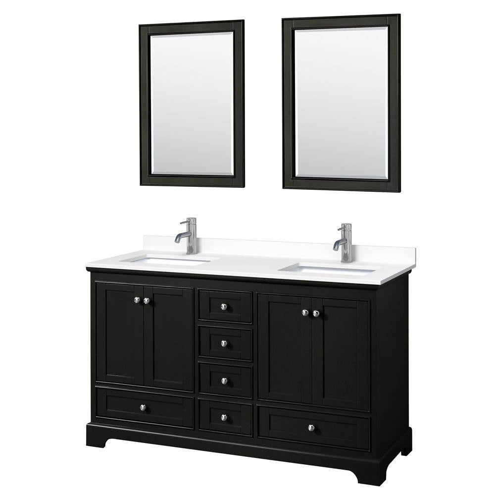 Wyndham Collection - Deborah 60 Inch Double Bathroom Vanity in Dark Espresso, White Cultured Marble Countertop, Undermount Square Sinks, 24 Inch Mirrors