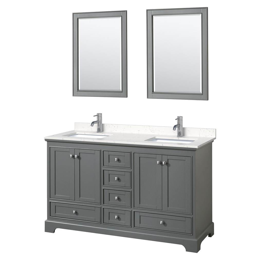 Wyndham Collection - Deborah 60 Inch Double Bathroom Vanity in Dark Gray, Carrara Cultured Marble Countertop, Undermount Square Sinks, 24 Inch Mirrors