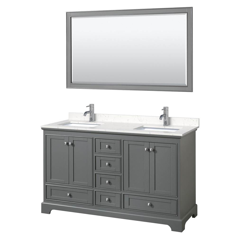 Wyndham Collection - Deborah 60 Inch Double Bathroom Vanity in Dark Gray, Carrara Cultured Marble Countertop, Undermount Square Sinks, 58 Inch Mirror