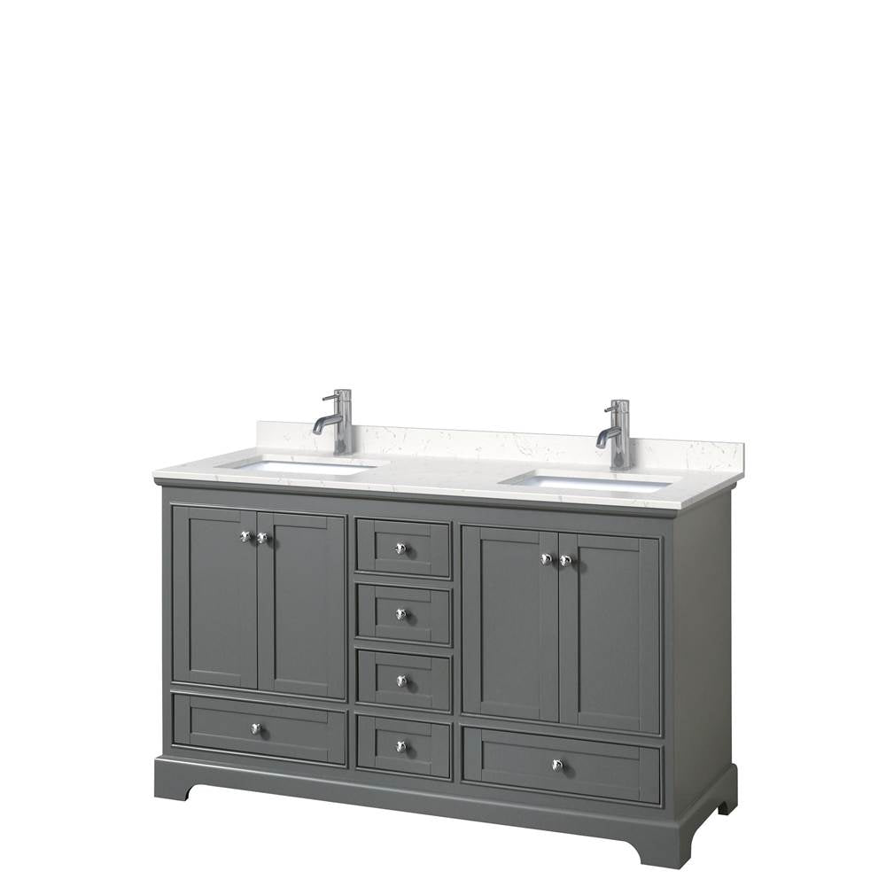 Wyndham Collection - Deborah 60 Inch Double Bathroom Vanity in Dark Gray, Carrara Cultured Marble Countertop, Undermount Square Sinks, No Mirrors