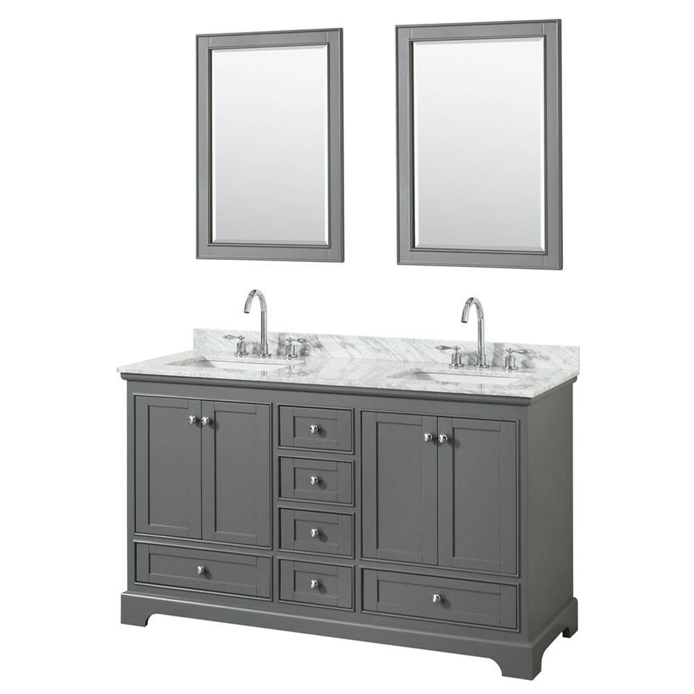 Wyndham Collection - Deborah 60 Inch Double Bathroom Vanity in Dark Gray, White Carrara Marble Countertop, Undermount Square Sinks, and 24 Inch Mirrors - Dark Gray