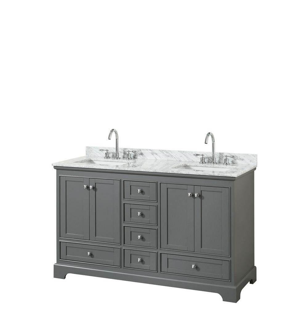 Wyndham Collection - Deborah 60 Inch Double Bathroom Vanity in Dark Gray, White Carrara Marble Countertop, Undermount Square Sinks, and No Mirror - Dark Gray