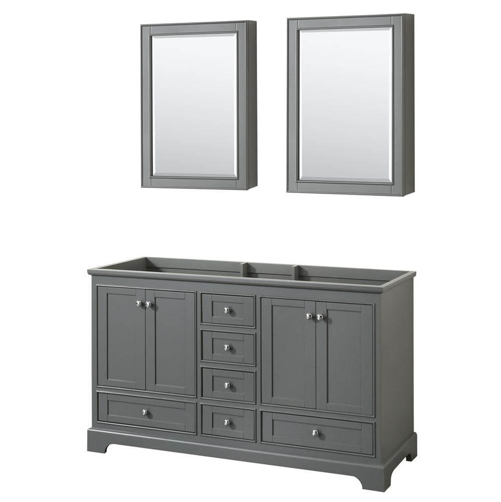 Wyndham Collection - Deborah 60 Inch Double Bathroom Vanity in Dark Gray, No Countertop, No Sinks, and Medicine Cabinets - Dark Gray
