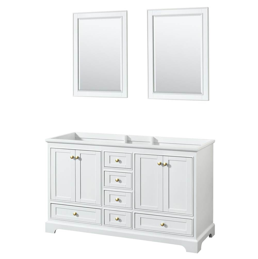 Wyndham Collection - Deborah 60 Inch Double Bathroom Vanity in White, No Countertop, No Sinks, Brushed Gold Trim, 24 Inch Mirrors