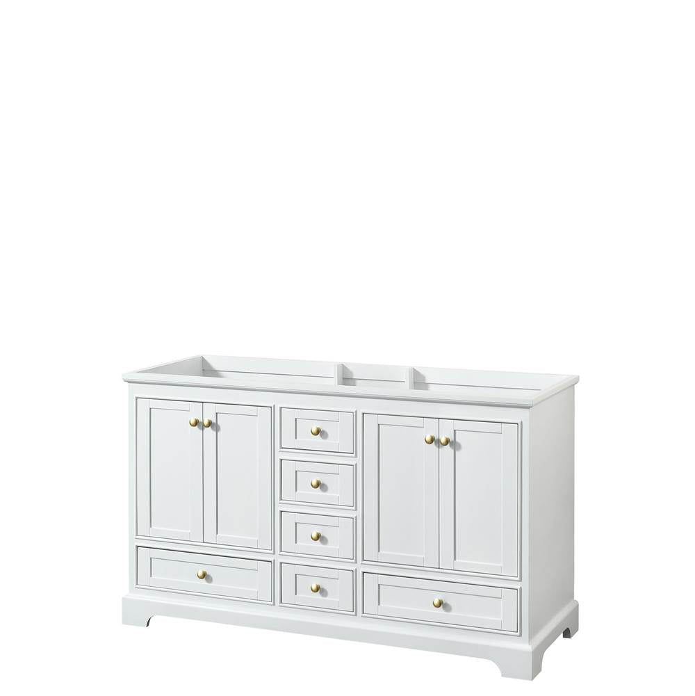 Wyndham Collection - Deborah 60 Inch Double Bathroom Vanity in White, No Countertop, No Sinks, Brushed Gold Trim, No Mirror