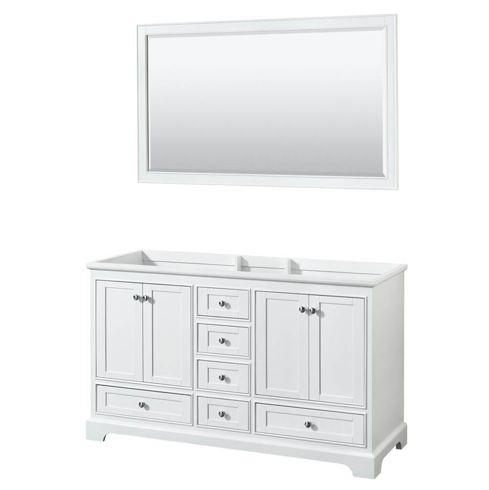 Wyndham Collection - Deborah 60 Inch Double Bathroom Vanity in White, No Countertop, No Sinks, and 58 Inch Mirror - White