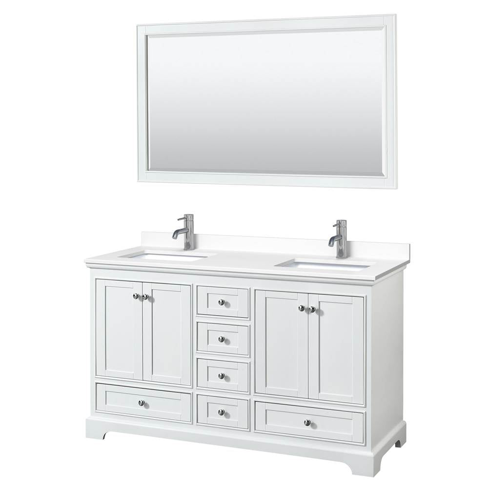Wyndham Collection - Deborah 60 Inch Double Bathroom Vanity in White, White Cultured Marble Countertop, Undermount Square Sinks, 58 Inch Mirror