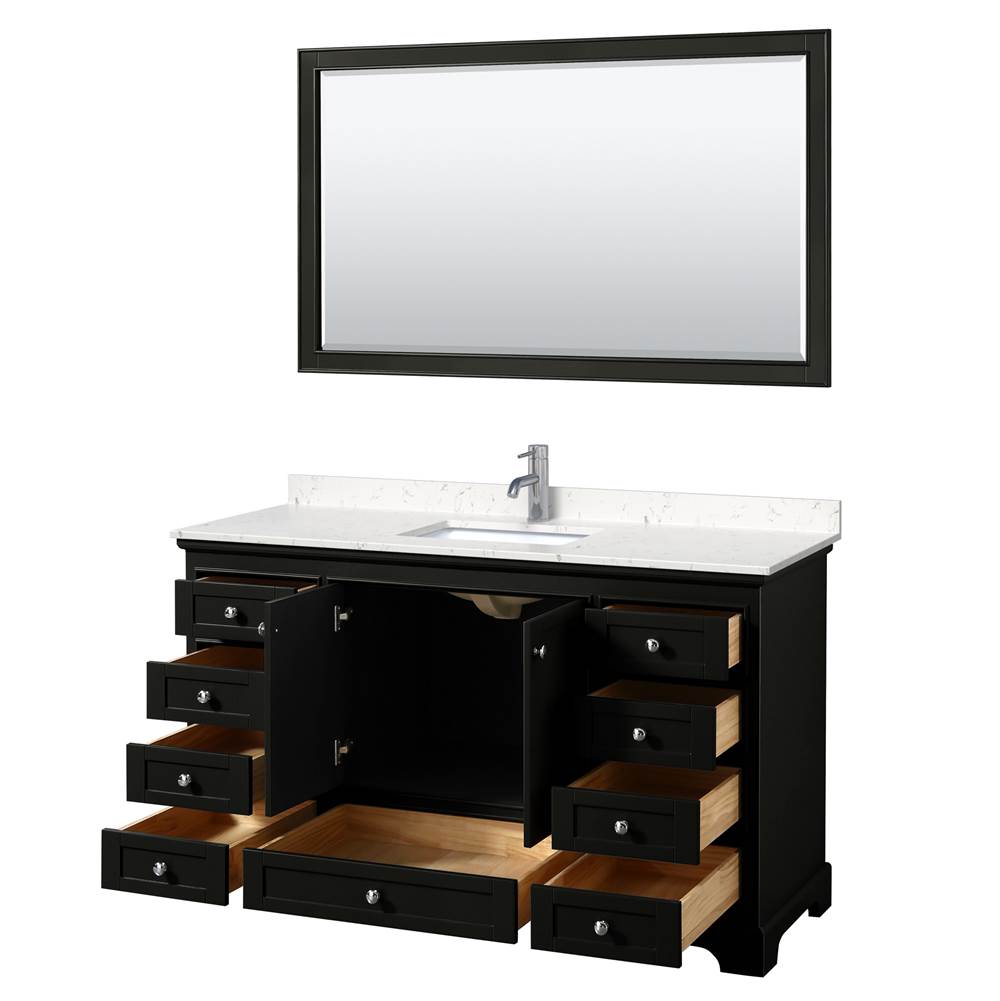 Deborah 60 Inch Single Bathroom Vanity in Dark Espresso, Carrara Cultured Marble Countertop, Undermount Square Sink, 58 Inch Mirror