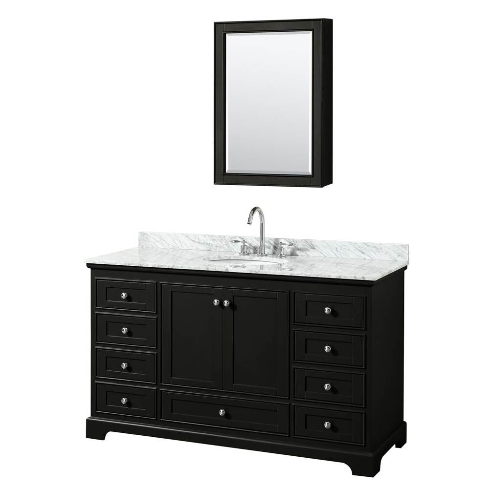 Wyndham Collection - Deborah 60 Inch Single Bathroom Vanity in Dark Espresso, White Carrara Marble Countertop, Undermount Oval Sink, and Medicine Cabinet - Dark Espresso