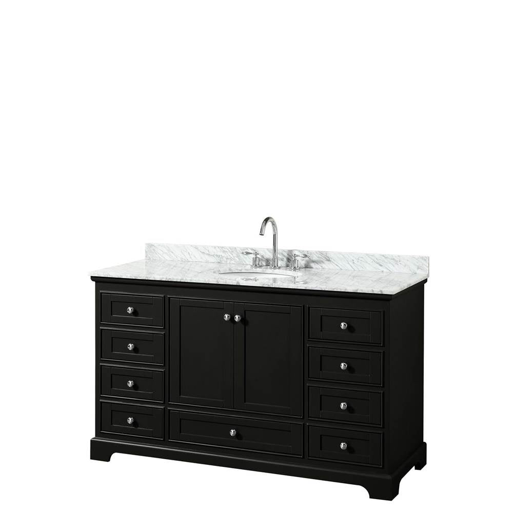 Wyndham Collection - Deborah 60 Inch Single Bathroom Vanity in Dark Espresso, White Carrara Marble Countertop, Undermount Oval Sink, and No Mirror - Dark Espresso