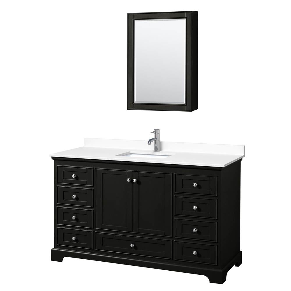 Wyndham Collection - Deborah 60 Inch Single Bathroom Vanity in Dark Espresso, White Cultured Marble Countertop, Undermount Square Sink, Medicine Cabinet