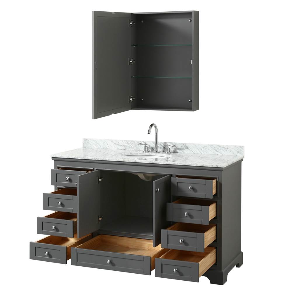 Deborah 60 Inch Single Bathroom Vanity in Dark Espresso, White Carrara Marble Countertop, Undermount Oval Sink, and Medicine Cabinet