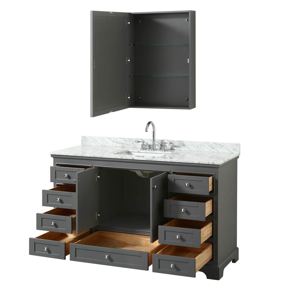 Deborah 60 Inch Single Bathroom Vanity in Dark Espresso, White Carrara Marble Countertop, Undermount Square Sink, and Medicine Cabinet