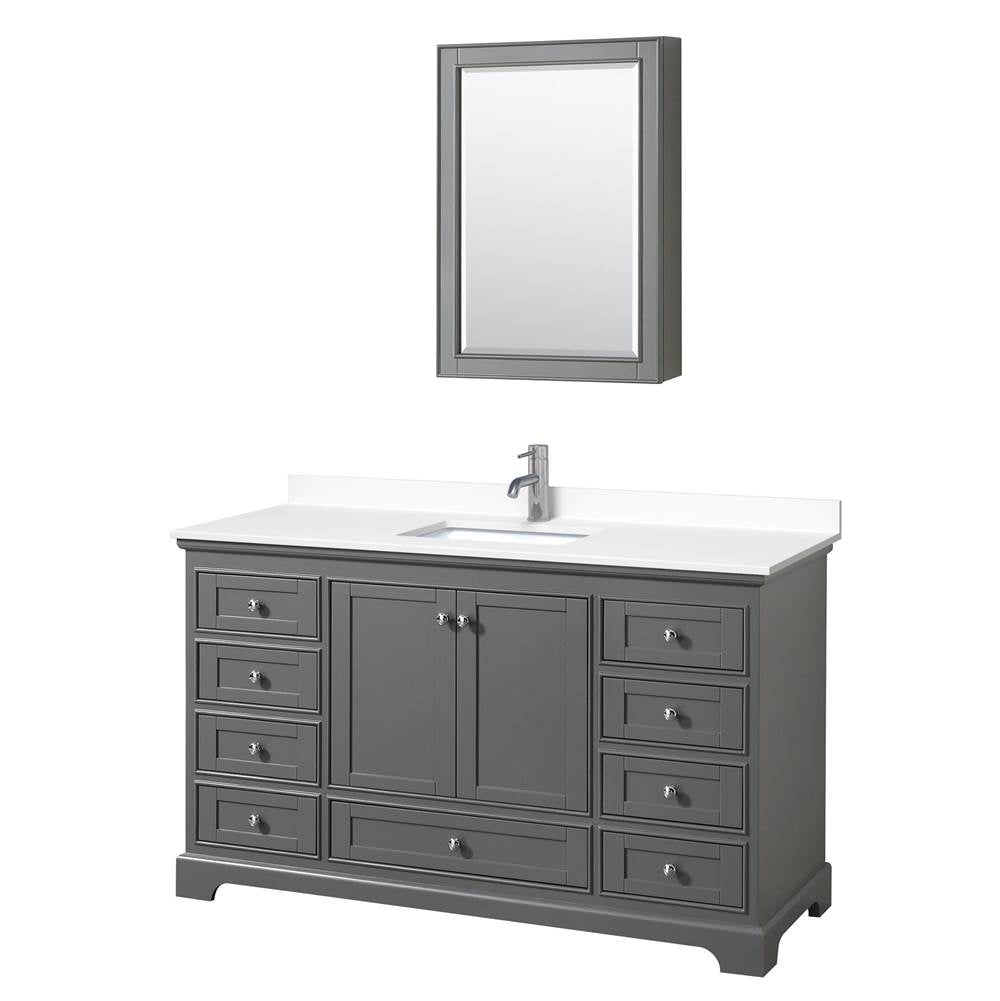 Wyndham Collection - Deborah 60 Inch Single Bathroom Vanity in Dark Gray, White Cultured Marble Countertop, Undermount Square Sink, Medicine Cabinet