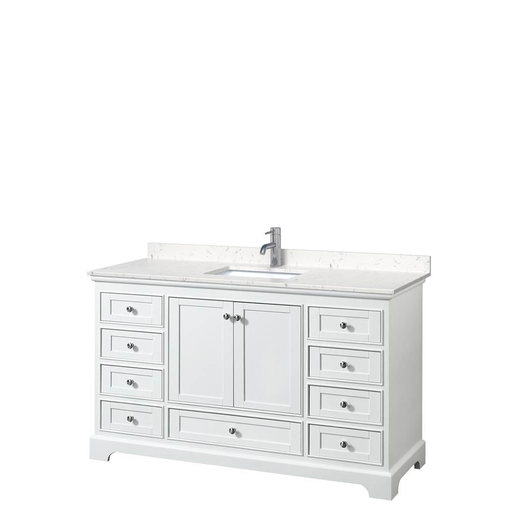 Wyndham Collection - Deborah 60 Inch Single Bathroom Vanity in White, Carrara Cultured Marble Countertop, Undermount Square Sink, No Mirror