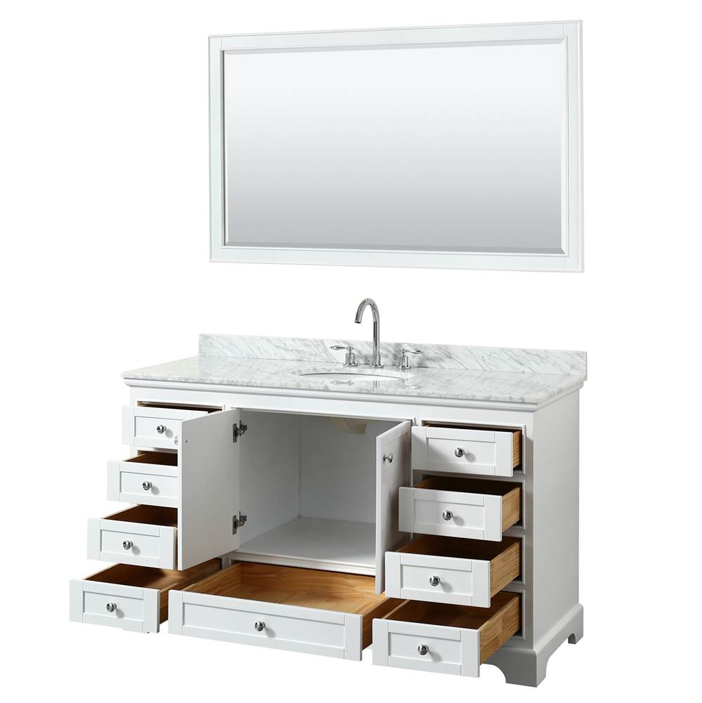 Deborah 60 Inch Single Bathroom Vanity in Dark Espresso, White Carrara Marble Countertop, Undermount Oval Sink, and 58 Inch Mirror