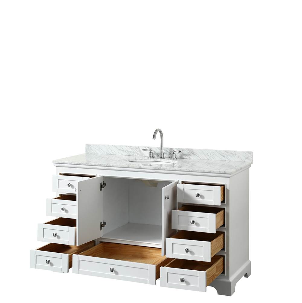 Deborah 60 Inch Single Bathroom Vanity in Dark Espresso, White Carrara Marble Countertop, Undermount Oval Sink, and No Mirror