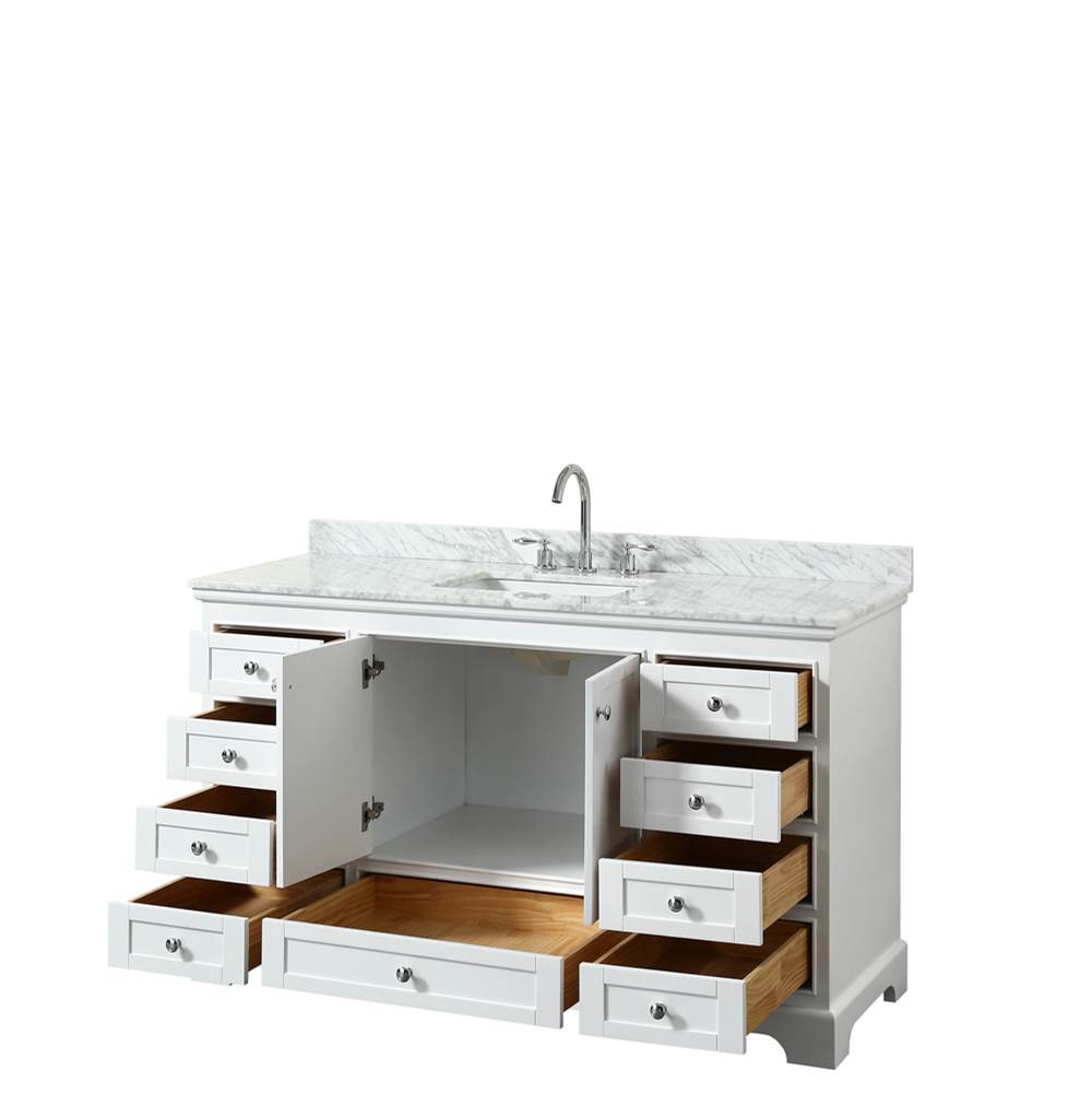Deborah 60 Inch Single Bathroom Vanity in Dark Espresso, White Carrara Marble Countertop, Undermount Square Sink, and No Mirror