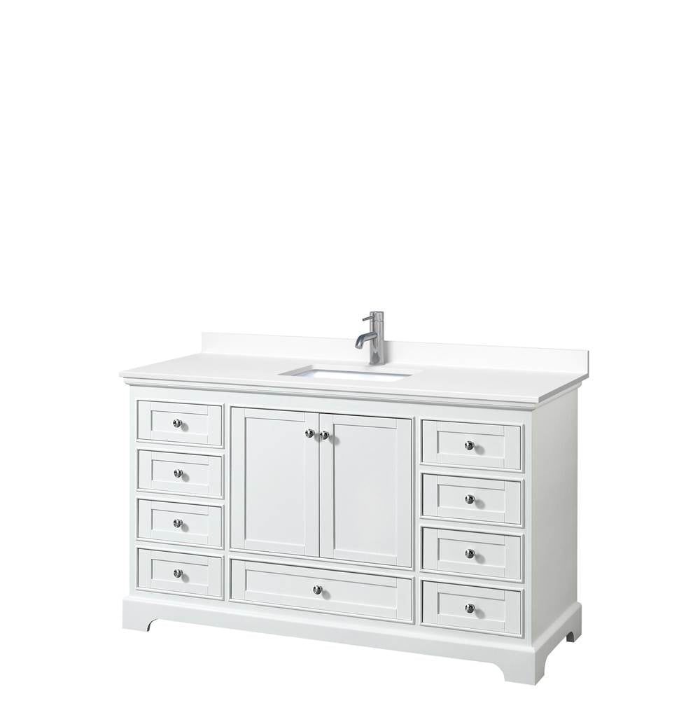 Wyndham Collection - Deborah 60 Inch Single Bathroom Vanity in White, White Cultured Marble Countertop, Undermount Square Sink, No Mirror