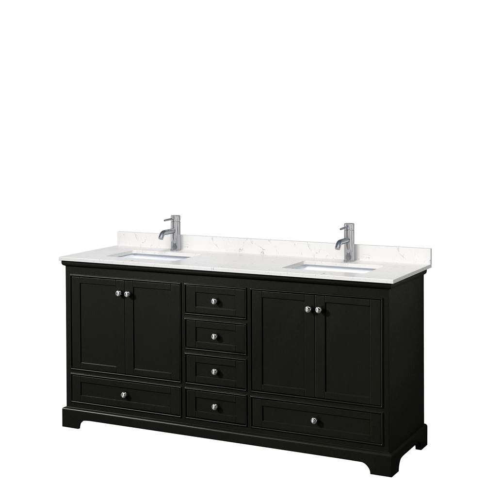 Wyndham Collection - Deborah 72 Inch Double Bathroom Vanity in Dark Espresso, Carrara Cultured Marble Countertop, Undermount Square Sinks, No Mirrors
