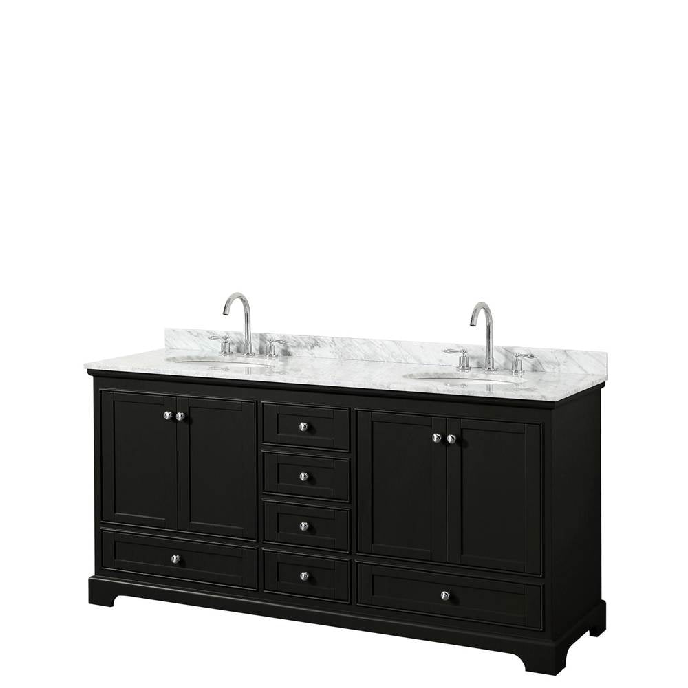Wyndham Collection - Deborah 72 Inch Double Bathroom Vanity in Dark Espresso, White Carrara Marble Countertop, Undermount Oval Sinks, and No Mirrors - Dark Espresso