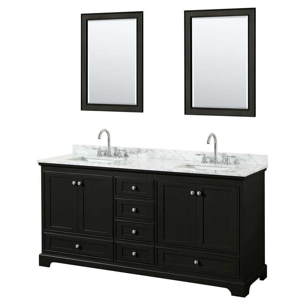 Wyndham Collection - Deborah 72 Inch Double Bathroom Vanity in Dark Espresso, White Carrara Marble Countertop, Undermount Square Sinks, and 24 Inch Mirrors - Dark Espresso