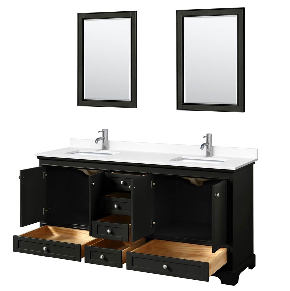 Deborah 72 Inch Double Bathroom Vanity in Dark Espresso, White Cultured Marble Countertop, Undermount Square Sinks, 24 Inch Mirrors