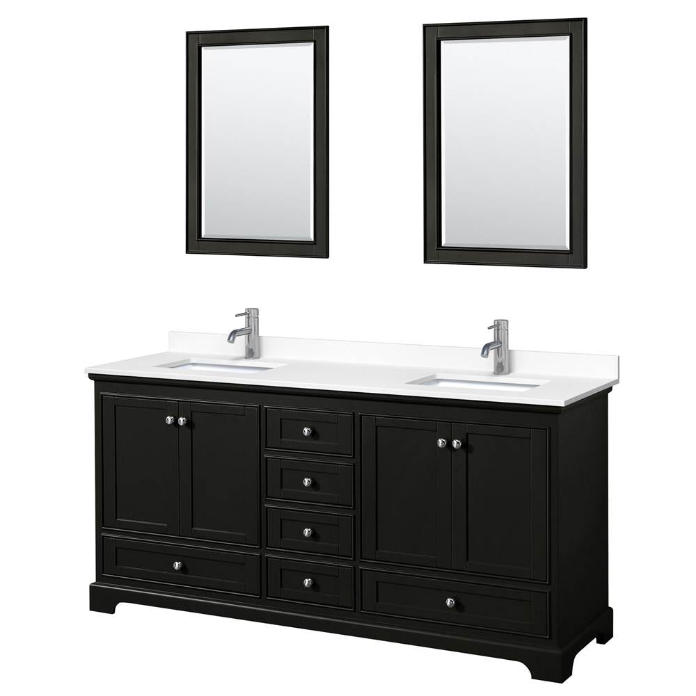 Wyndham Collection - Deborah 72 Inch Double Bathroom Vanity in Dark Espresso, White Cultured Marble Countertop, Undermount Square Sinks, 24 Inch Mirrors