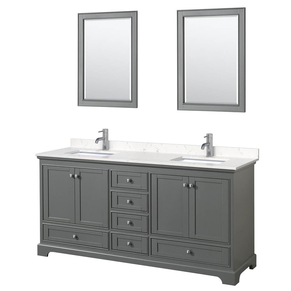 Wyndham Collection - Deborah 72 Inch Double Bathroom Vanity in Dark Gray, Carrara Cultured Marble Countertop, Undermount Square Sinks, 24 Inch Mirrors