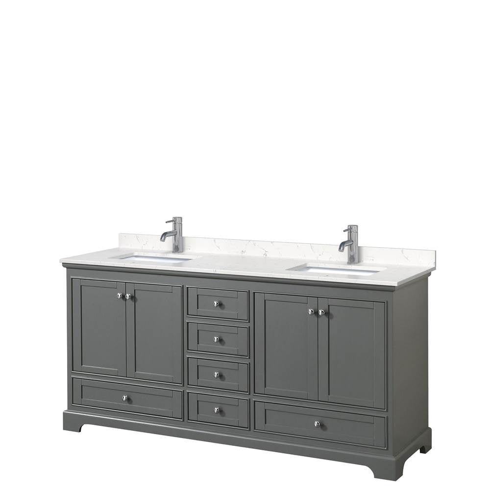 Wyndham Collection - Deborah 72 Inch Double Bathroom Vanity in Dark Gray, Carrara Cultured Marble Countertop, Undermount Square Sinks, No Mirrors