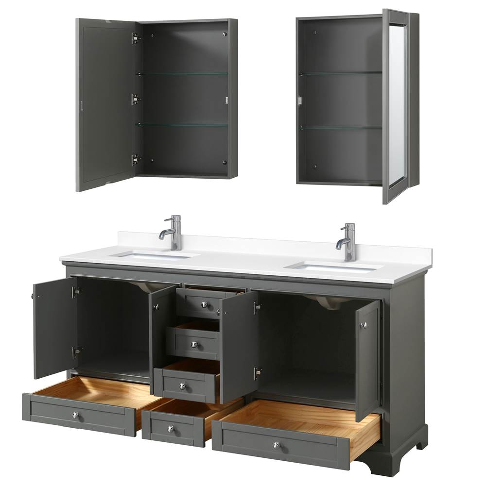 Deborah 72 Inch Double Bathroom Vanity in Dark Gray, White Cultured Marble Countertop, Undermount Square Sinks, Medicine Cabinets