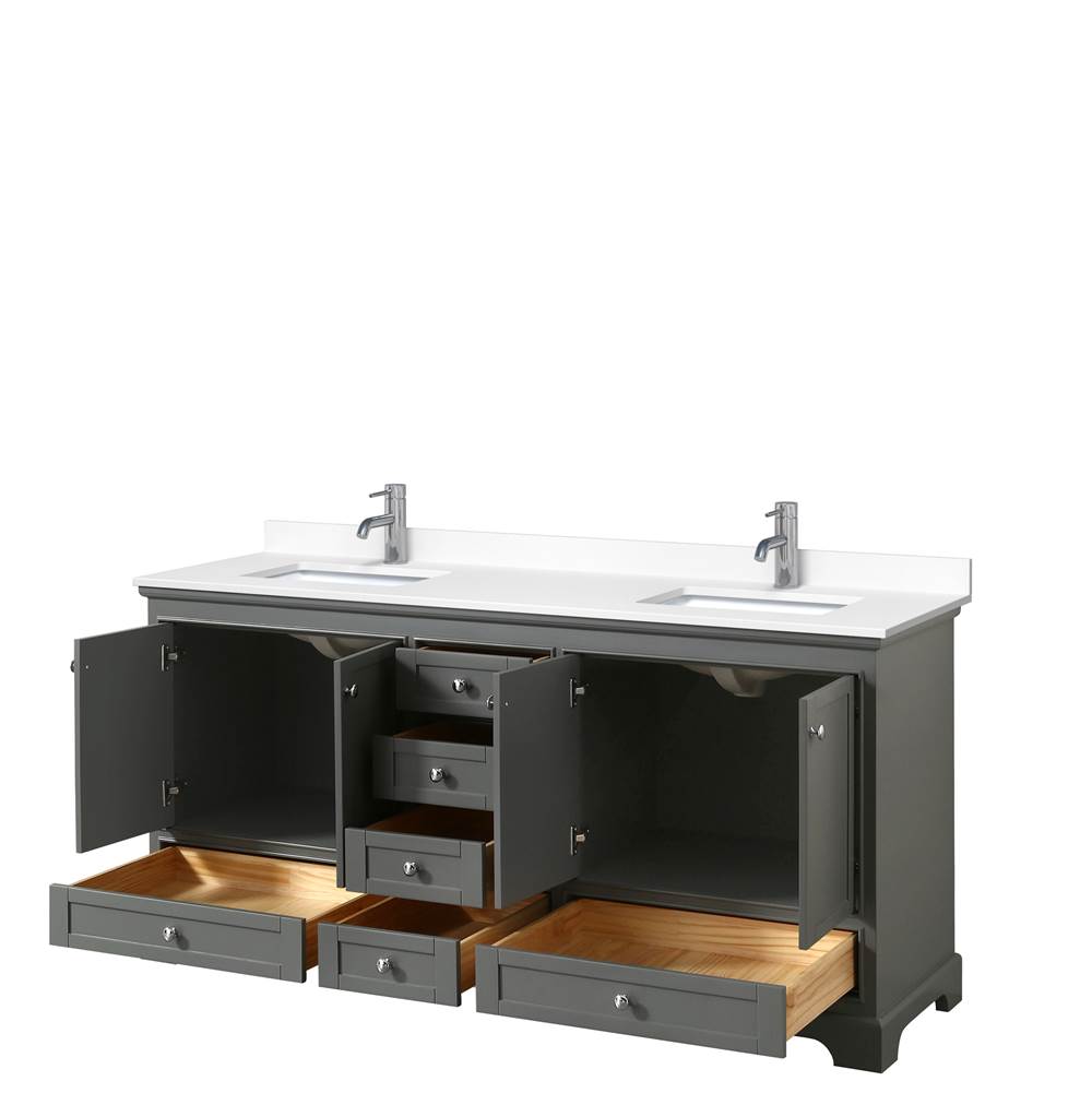 Deborah 72 Inch Double Bathroom Vanity in Dark Gray, White Cultured Marble Countertop, Undermount Square Sinks, No Mirrors