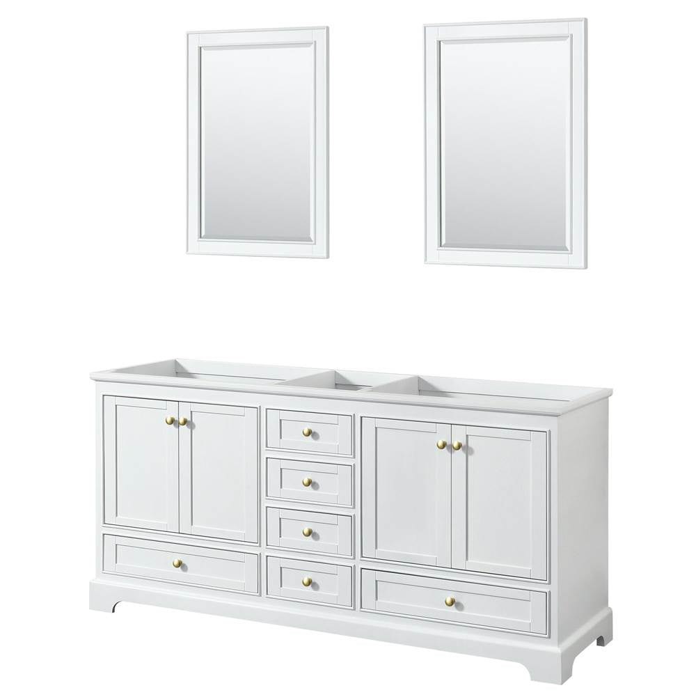 Wyndham Collection - Deborah 72 Inch Double Bathroom Vanity in White, No Countertop, No Sinks, Brushed Gold Trim, 24 Inch Mirrors