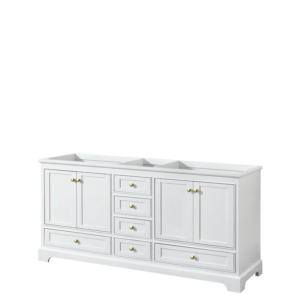 Wyndham Collection - Deborah 72 Inch Double Bathroom Vanity in White, No Countertop, No Sinks, Brushed Gold Trim, No Mirrors