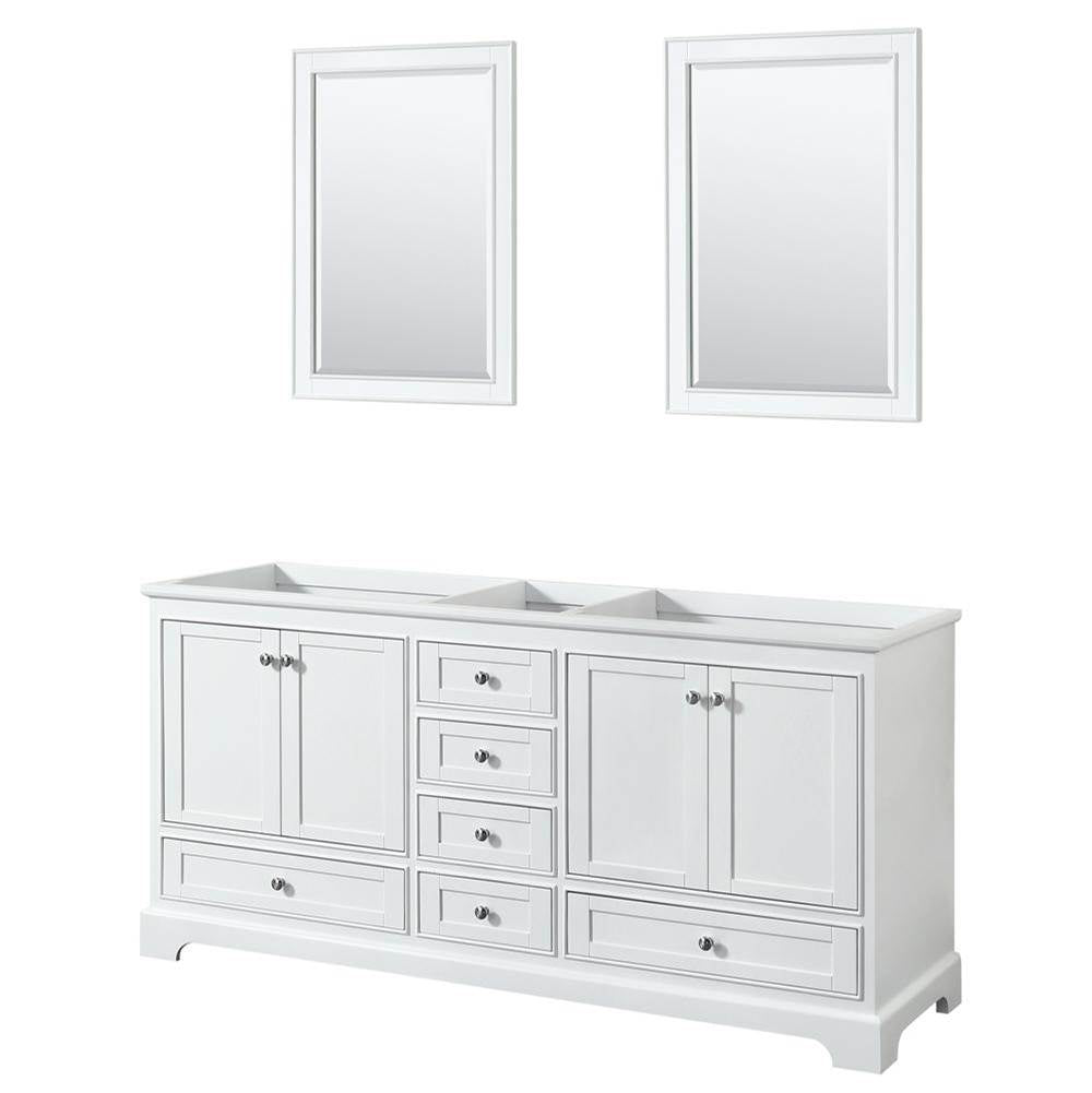 Wyndham Collection - Deborah 72 Inch Double Bathroom Vanity in White, No Countertop, No Sinks, and 24 Inch Mirrors - White