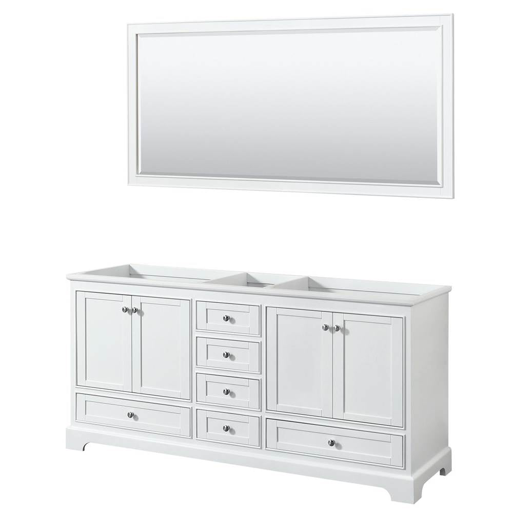 Wyndham Collection - Deborah 72 Inch Double Bathroom Vanity in White, No Countertop, No Sinks, and 70 Inch Mirror - White
