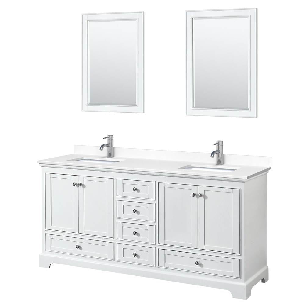 Wyndham Collection - Deborah 72 Inch Double Bathroom Vanity in White, White Cultured Marble Countertop, Undermount Square Sinks, 24 Inch Mirrors