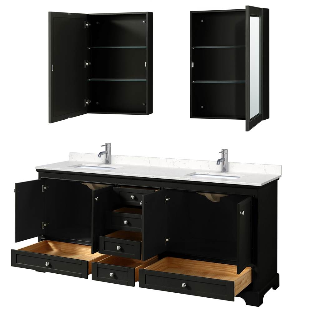 Deborah 80 Inch Double Bathroom Vanity in Dark Espresso, Carrara Cultured Marble Countertop, Undermount Square Sinks, Medicine Cabinets