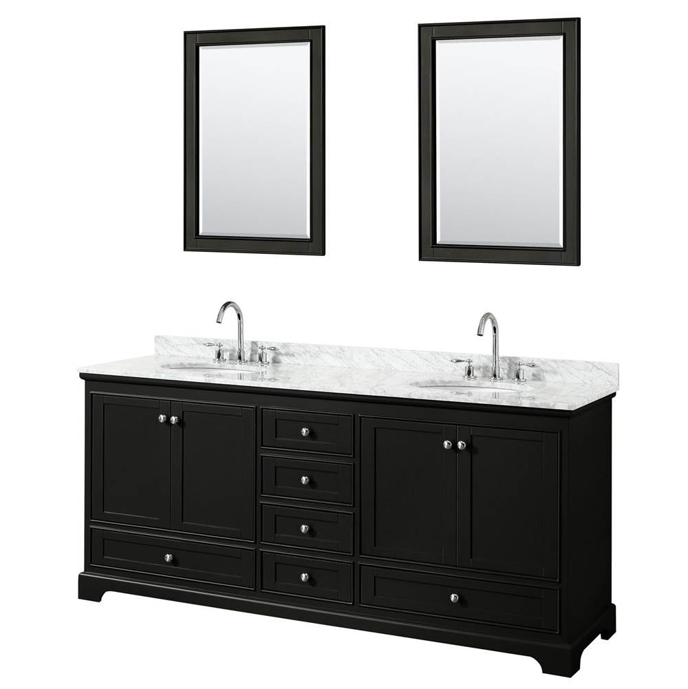 Wyndham Collection - Deborah 80 Inch Double Bathroom Vanity in Dark Espresso, White Carrara Marble Countertop, Undermount Oval Sinks, and 24 Inch Mirrors - Dark Espresso