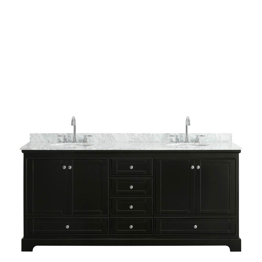 Deborah 80 Inch Double Bathroom Vanity in Dark Espresso, White Carrara Marble Countertop, Undermount Oval Sinks, and No Mirrors